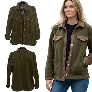 Blank NYC Fleece Shirt Jack Plush Cozy Olive & Brown New w/ Tags Size Small